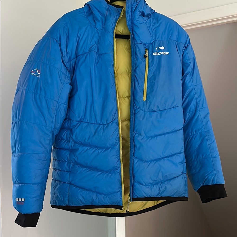 Men's Blue-mustard reversible Puffer Jacket like new condition